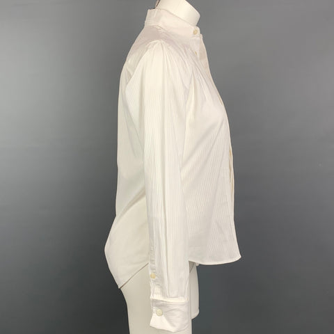 RALPH LAUREN Taille 2 Blouse à poignets français en coton côtelé blanc