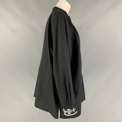 BOB MACKIE Talla XXL Blusa bordada de algodón y poliéster blanco y negro