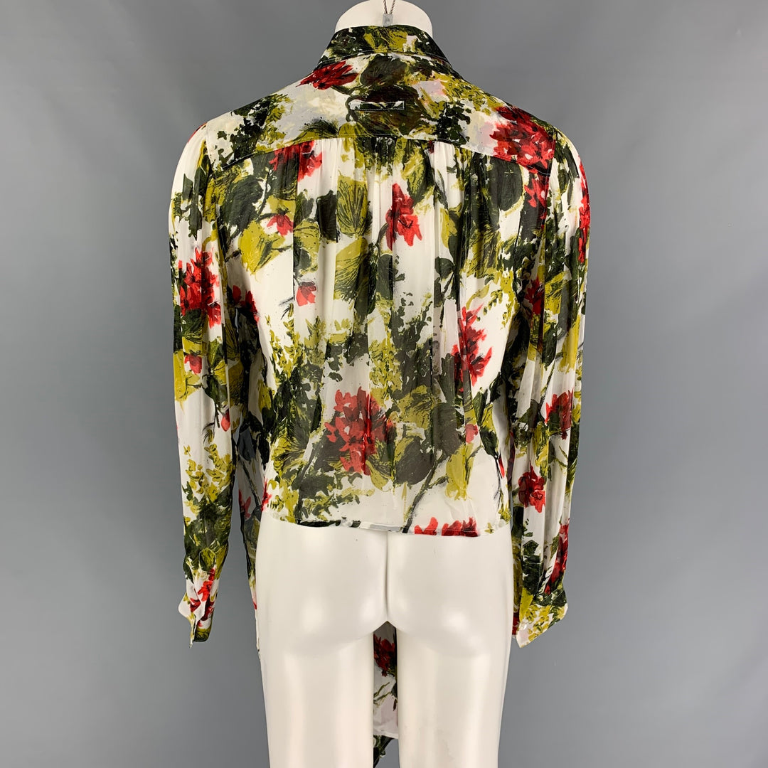 JEAN PAUL GAULTIER Size XL Green Multi-Color Abstract Floral Long Sleeve Shirt