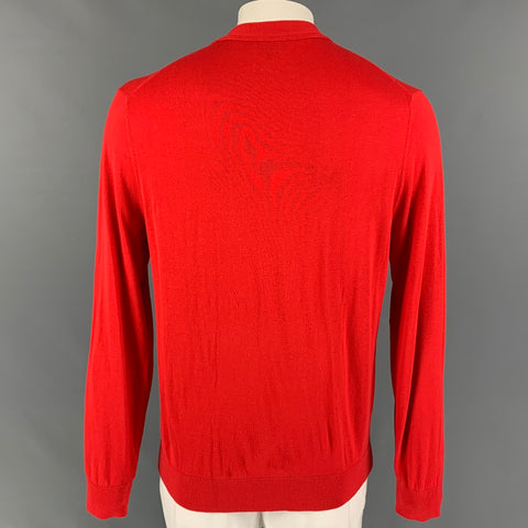 TODD SNYDER Size L Red Silk Cotton Buttoned Cardigan