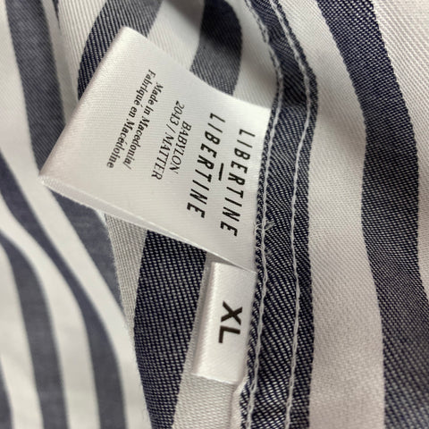 LIBERTINE Size XL Navy White Stripe Tencel Button Down Long Sleeve Shirt