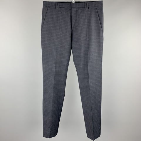HUGO BOSS Size 28 Navy Plaid Virgin Wool Dress Pants