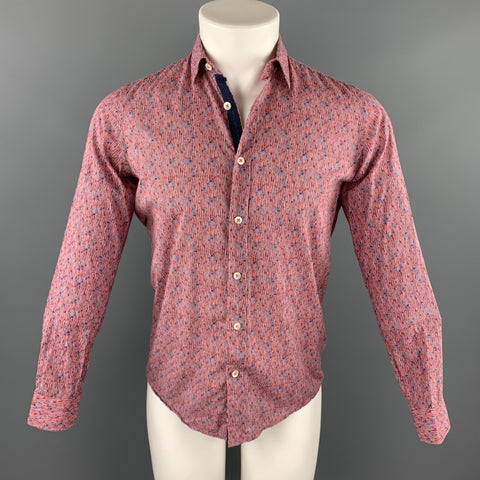 DAMAT TWEEN Size XS Orange & Blue Print Cotton Button Up Long Sleeve Shirt