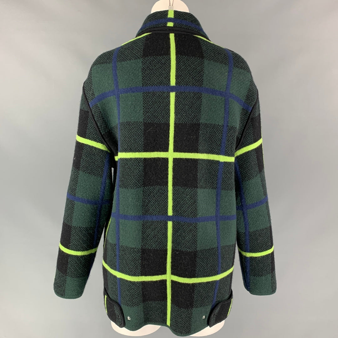 M MISSONI Size S Green & Back Knitted Plaid Virgin Wool Oversized Coat