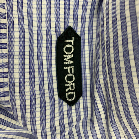 TOM FORD Size XL Blue & White Stripe Cotton Button Down Long Sleeve Shirt