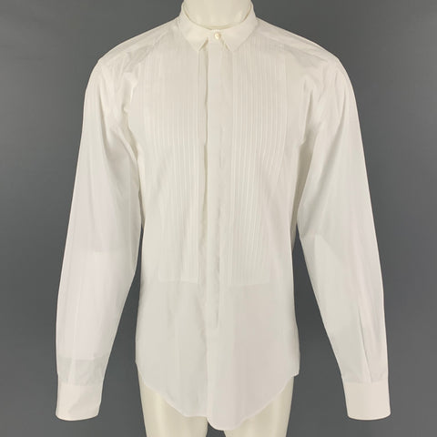 DOLCE & GABBANA Size M White Rhombus Cotton Tuxedo Long Sleeve Shirt