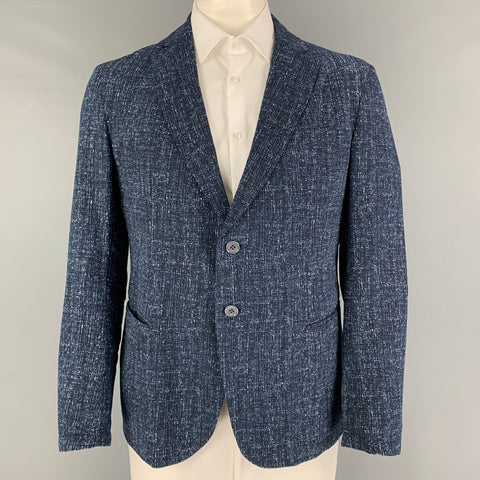 EMPORIO ARMANI Size 44 Navy White Heather Polyester Sport Coat