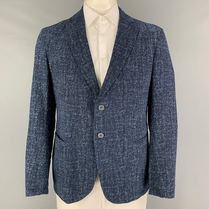 EMPORIO ARMANI Talla 44 Abrigo deportivo de poliéster jaspeado blanco azul marino