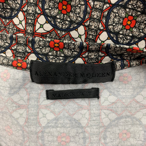 ALEXANDER MCQUEEN Size L Navy Red White Print Cotton Crew-Neck T-shirt