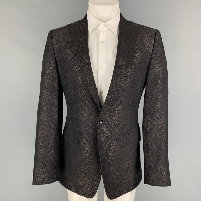 DOLCE &amp; GABBANA Talla 38 Abrigo deportivo con solapa de pico de lana jacquard marrón negro