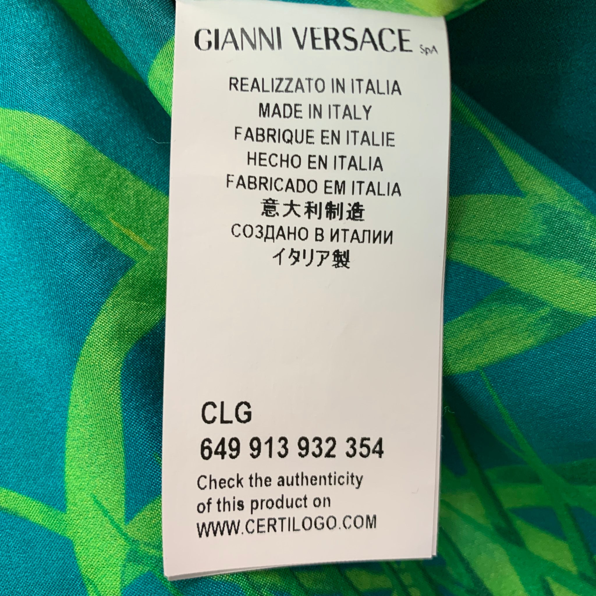 VERSUS by GIANNI VERSACE Size 36 Blue Green Leaves Silk Long