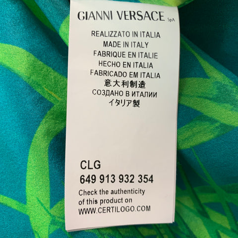 VERSUS by GIANNI VERSACE Size 36 Blue Green Leaves Silk Long Sleeve Shirt