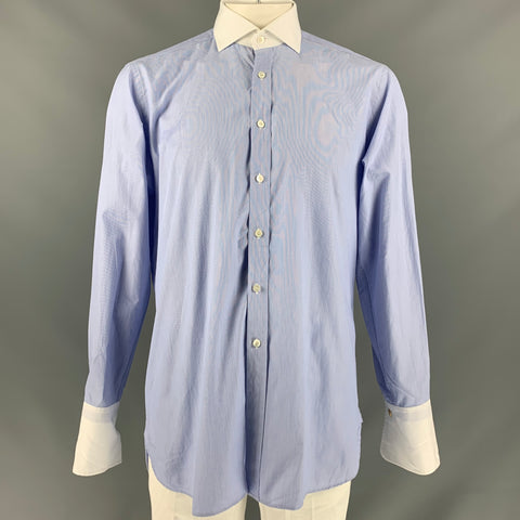 HILDITCH &amp; KEY Camisa Manga Larga Algodón Puño Francés Azul y Blanco Talla XL