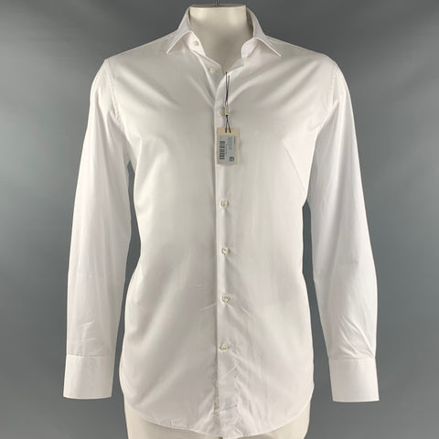SUITSUPPLY Taille XL Chemise à manches longues boutonnée en coton uni blanc
