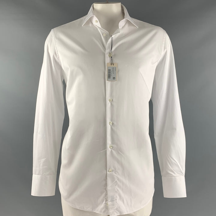 SUITSUPPLY Size XL White Solid Cotton Button Up Long Sleeve Shirt