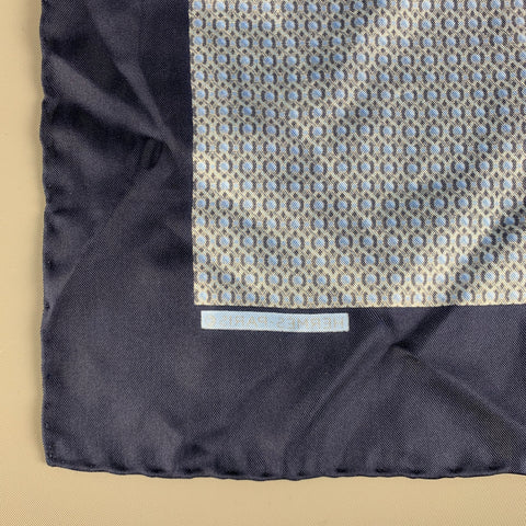 HERMES Navy Blue Dots Silk Twill Pocket Square