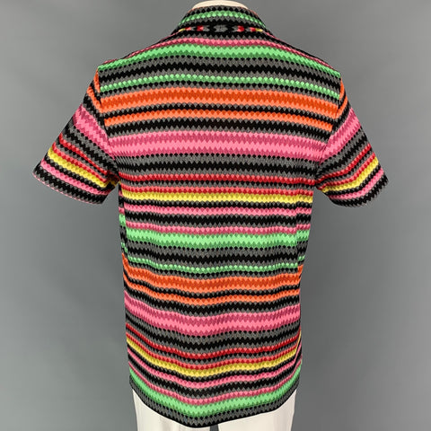 MR TURK Size XXL Multi-Color Zig Zag Viscose / Polyester Open Collar Polo