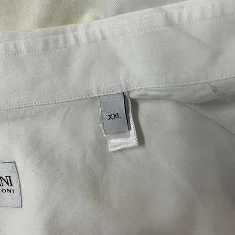 ARMANI COLLEZIONI Size XXL Solid White Grey Cotton Button Up Long Sleeve Shirt