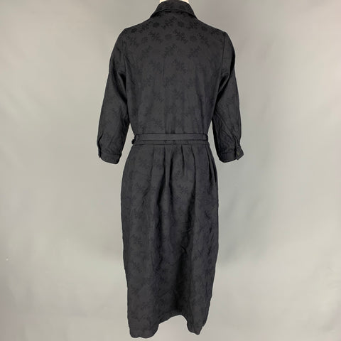 COMME des GARCONS Vestido con cinturón de poliéster floral jacquard azul marino talla M
