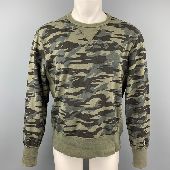 CHAMPION x TODD SNYDER Size M Olive Camouflage Cotton Crew-Neck Pullover