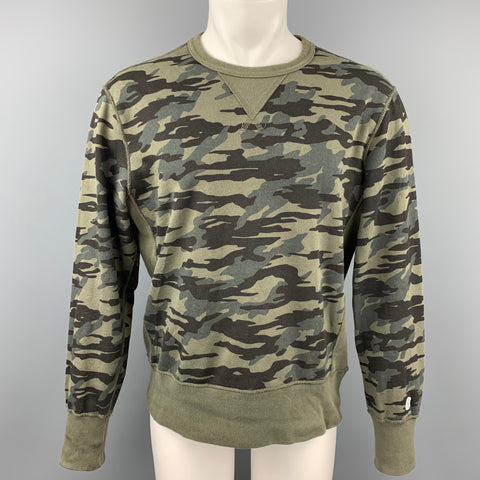 CHAMPION x TODD SNYDER Talla M Jersey de algodón con cuello redondo y camuflaje verde oliva