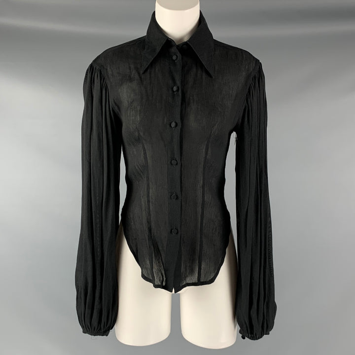 KHAITE Taille XS Noir Lin Viscose Col Pointu Haut Décontracté