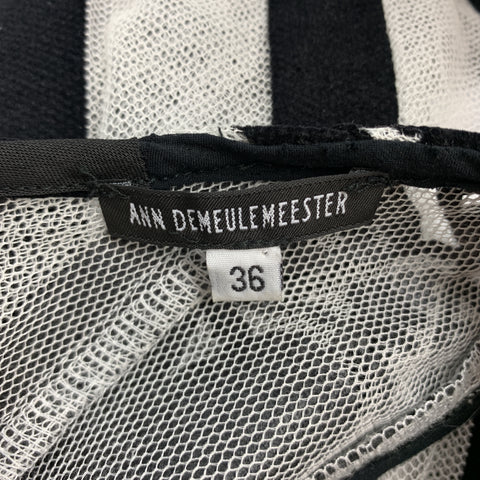 ANN DEMEULEMEESTER Size 4 Black & White Floral Mesh Stripe High Low Dress