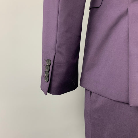 PAUL SMITH Taille 40 Costume à revers cranté en laine / mohair aubergine régulier