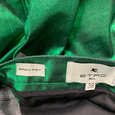 ETRO Size 38 Green Metallic Cotton Elastane Jean Cut Casual Pants