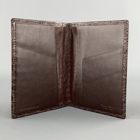 BUDD LEATHER Embossed Alligator Dark Brown Leather Travel Passport Holder