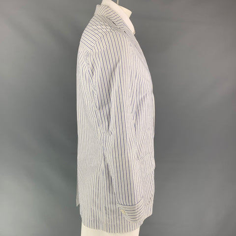 ISSEY MIYAKE Size 44 White & Blue Stripe Cotton Sport Coat