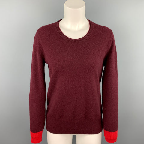BURBERRY BRIT Talla S Suéter con cuello redondo y cachemira en bloques de color burdeos