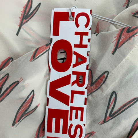 LOVERBOY by CHARLES JEFFREY Size S White & Red Print Silk Camp Short Sleeve Shirt