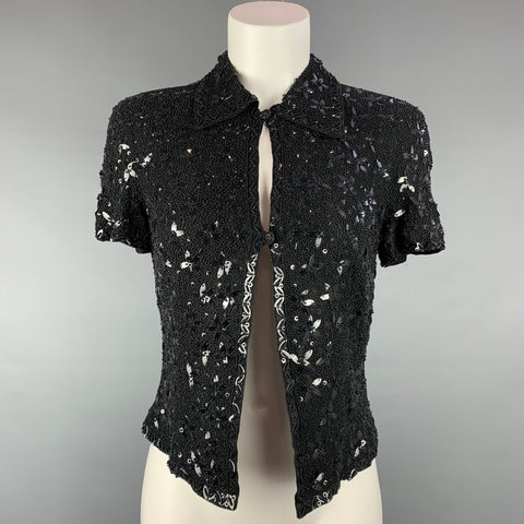 ESCADA COUTURE Taille 4 Haut de robe en soie perlée noire