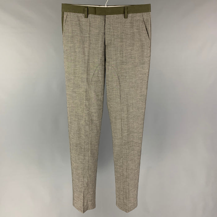 ETRO Size 32 Olive Grey Houndstooth Wool Cotton Tuxedo Dress Pants