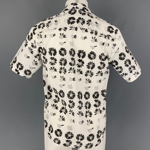 JONATHAN COHEN Size XS White Black Floral Cotton Camp Short Sleeve Shirt