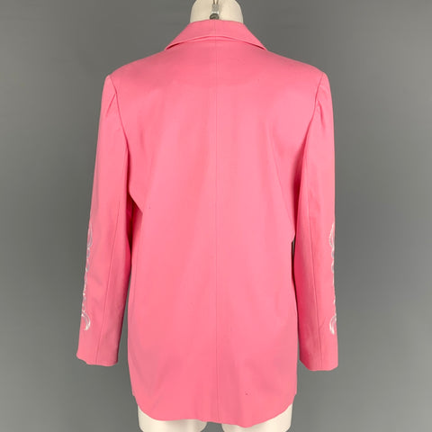 BOB MACKIE Taille S Rose Blanc Veste En Coton Brodé Blazer