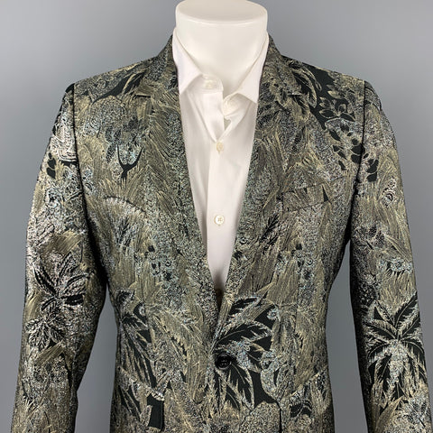 GARCONS INFIDELES Size 40 Silver & Black Jacquard Polyamide Sport Coat