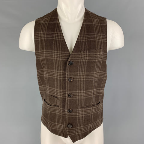 BRUNELLO CUCINELLI Size M Brown Plaid Linen Blend Buttoned Vest