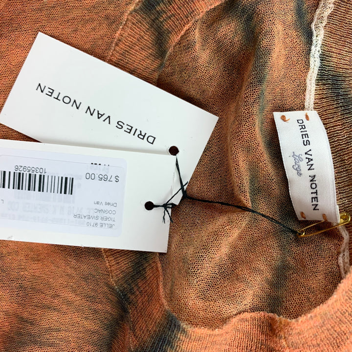 DRIES VAN NOTEN S/S 20 Size L Orange & Black Animal Print Cotton / Polyamide Pullover