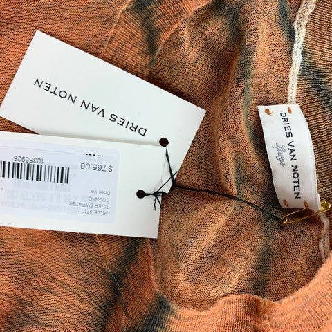 DRIES VAN NOTEN S/S 20 Size L Orange & Black Animal Print Cotton / Polyamide Pullover