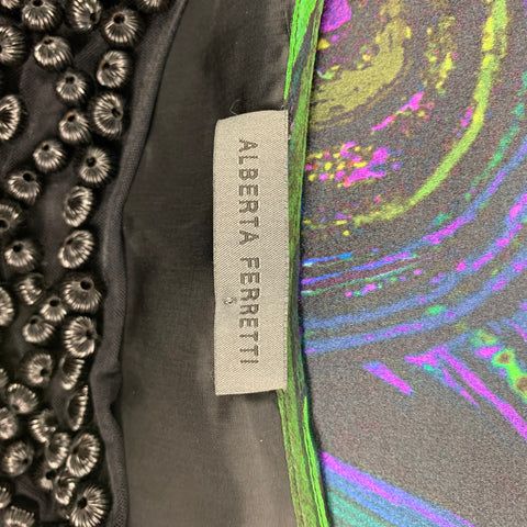 ALBERTA FERRETTI Size 6 Black  Multi-Color Silk Abstract Sleeveless Dress