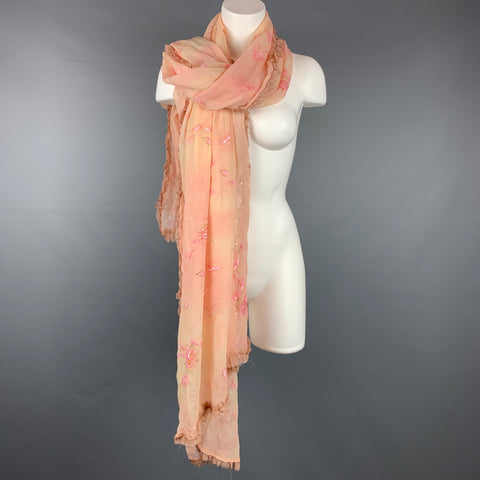VINTAGE Peach & Pink Sequined Chiffon Scarf