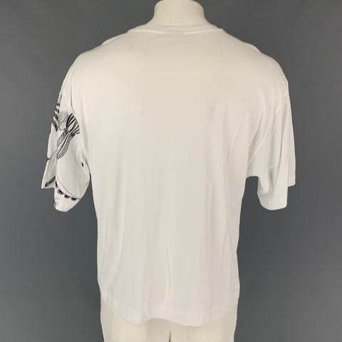 DRIES VAN NOTEN Size S White Black Embroidery Cotton Crew-Neck T-shirt