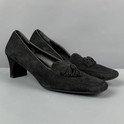 SALVATORE FERRAGAMO Talla 9 Zapatos de tacón con borlas de ante negro