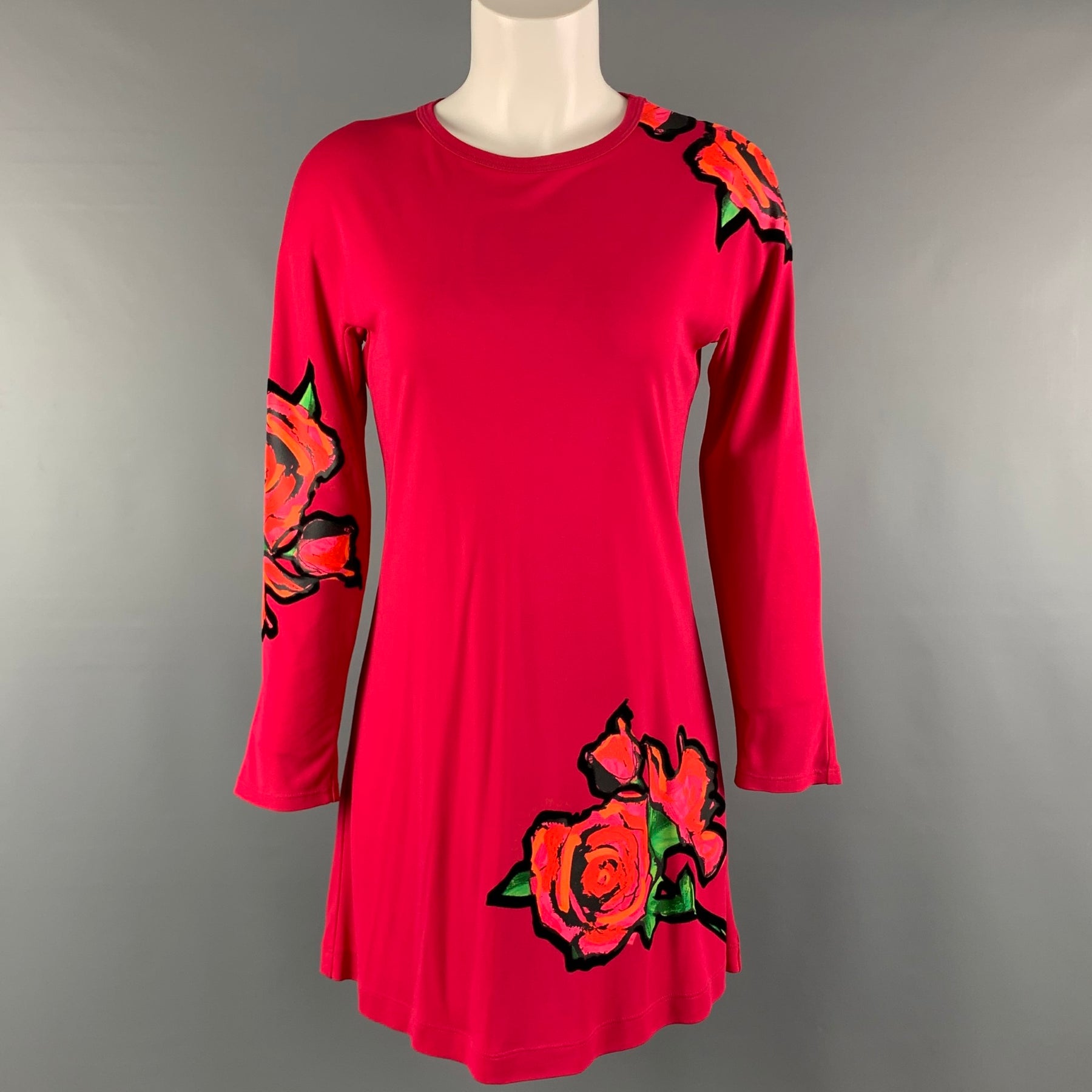 Louis Vuitton Red/Black Cotton Short Sleeve Floral Print Dress Size Xs