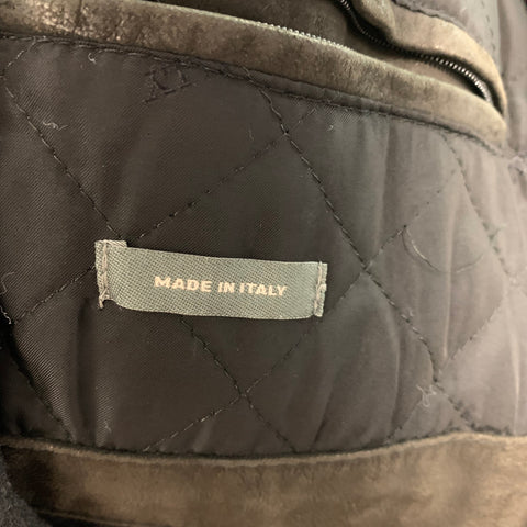 BALLY Size 48 Grey Green Leather Nautical Coat