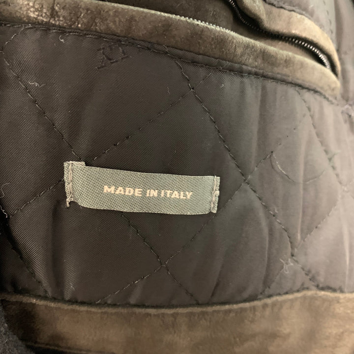 BALLY Size 48 Grey Green Leather Nautical Coat