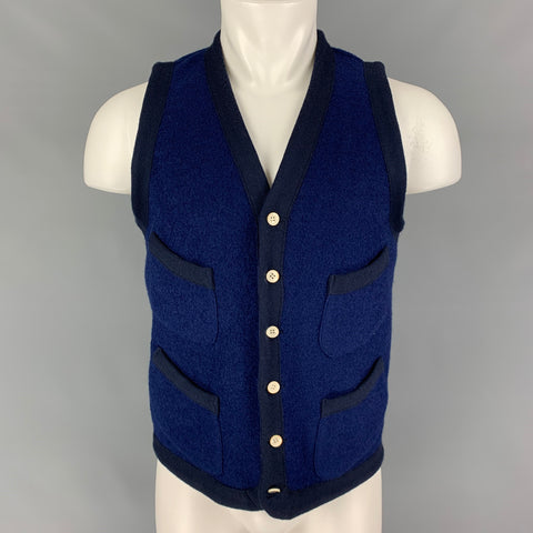 HAVER SACK Size M Navy Textured Wool Polyester Buttoned Vest