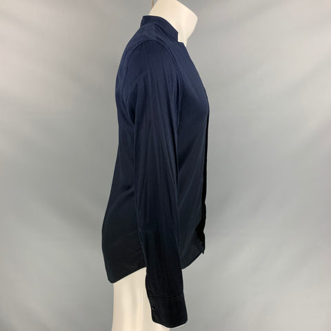 EMPORIO ARMANI Size M Navy Black Ombre Cotton Open Collar Long Sleeve Shirt